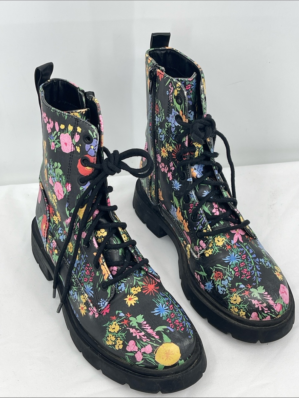 NOBO SINTETICO Black Women's Combat/Moto Boots with Floral Accent SIZE 8